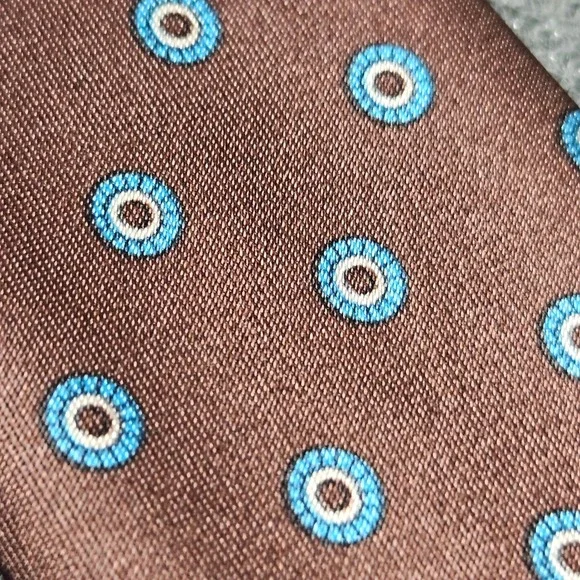 Vintage 70s Ketch Tie Brown Blue Medallion Geometric Made In USA Polyester 80s - Picture 3 of 7